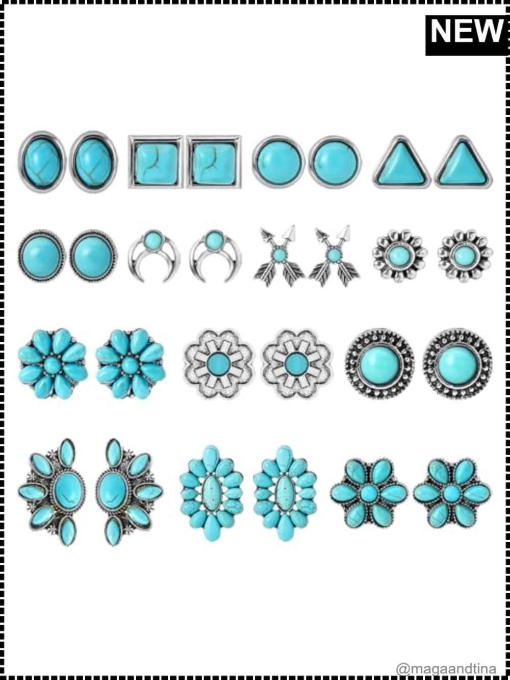 14 Pairs Turquoise Stud Earrings Hypoallergenic Stainless Steel